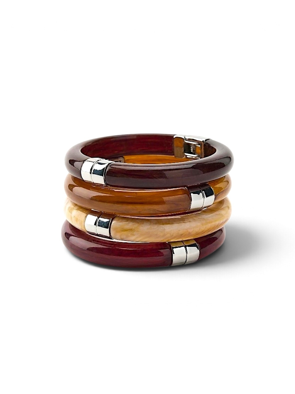 ZARA Pack of Bracelets Rigid Bangle Bracelets Burgundy Amber Cream Silver Magnet